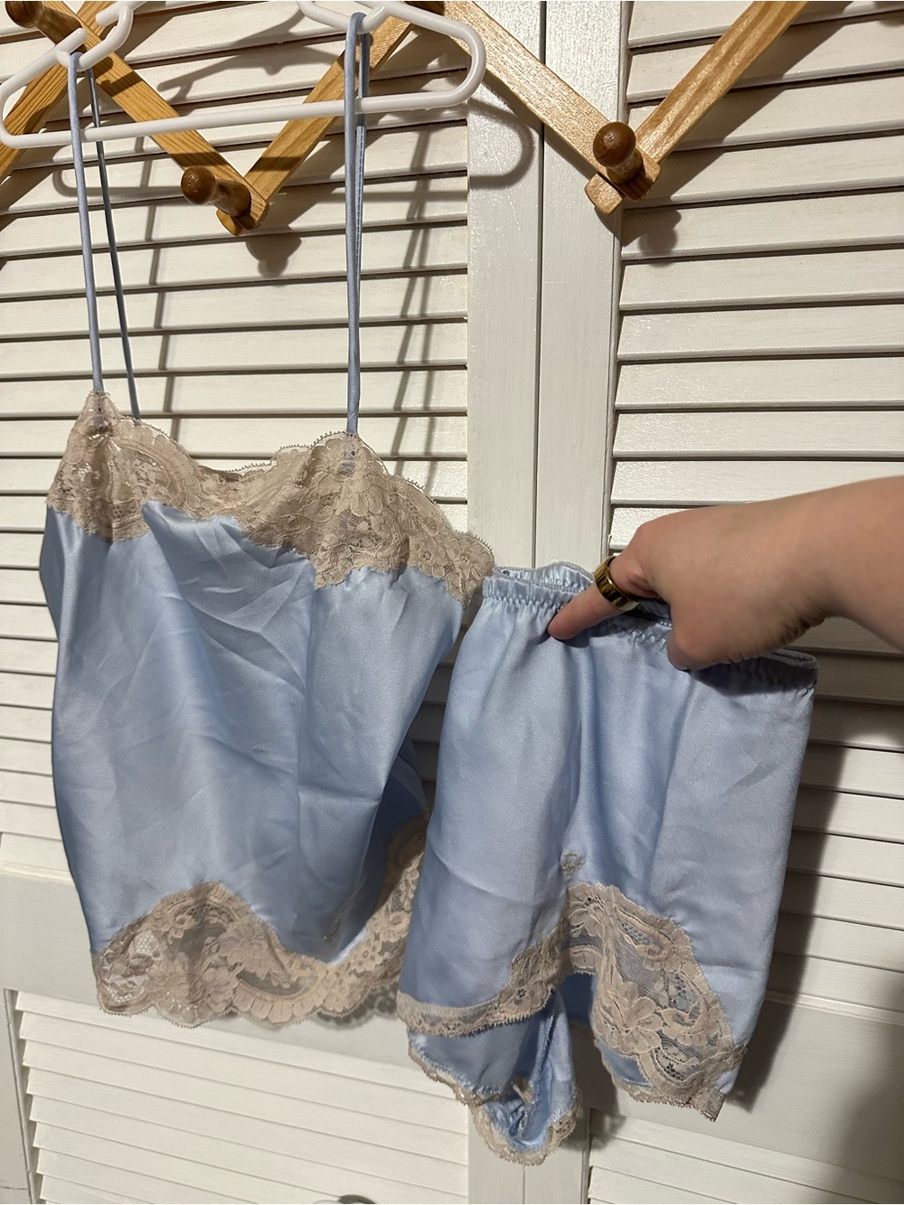 Vintage Dior Blue Satin Lace Lingerie Set Camisole & Shorts Coquette Y2K